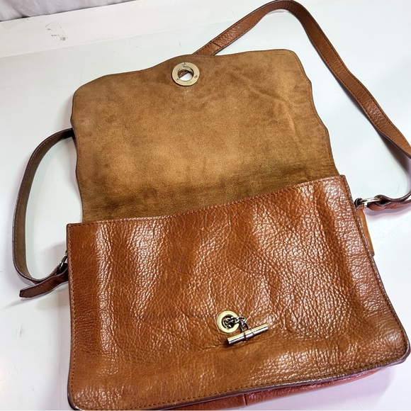 Zara Woman Genuine Leather Tan Crossbody Flap Bag Toggle Closure Boho Chic - Picture 3 of 11